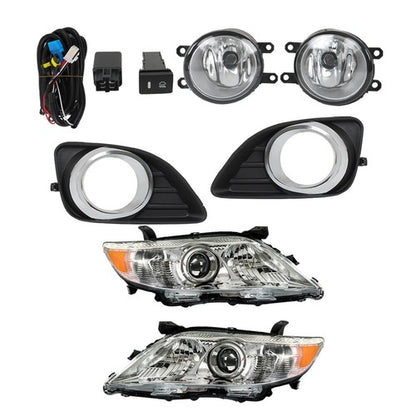 Solid Spare Fog Lights Switch Kits Headlights Set For 2010-2011 Toyota Camry Clear Projector
