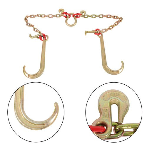Solid Spare G80 5/16" x 2' V Type Towing Chain Bridle with 15" J and Grab Hooks Steel New