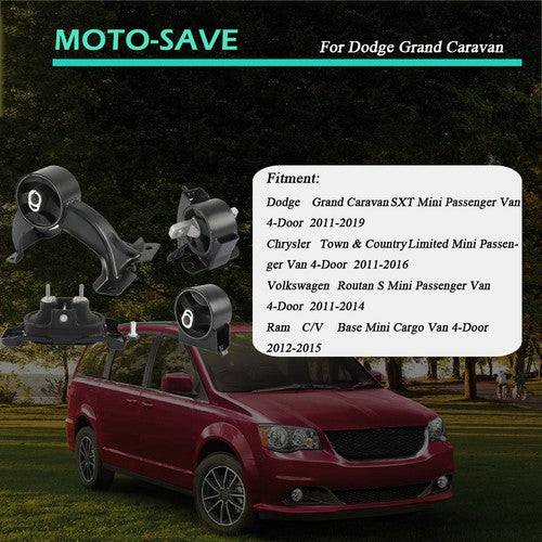 Solid Spare For Chrysler Town & Country Ram C/V 2011-2016 3.6L 4Pcs Engine Motor Trans Mount