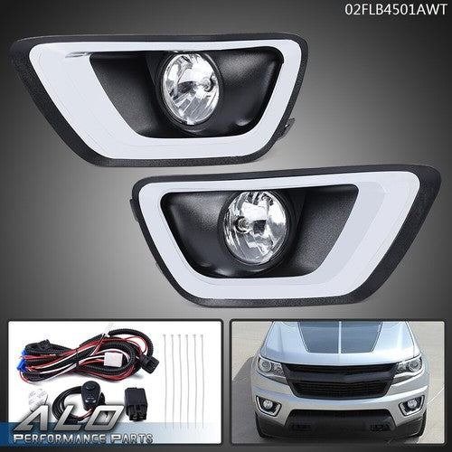 Solid Spare Fit For 2015-2020 Chevy Colorado Clear Lens Fog Light W/Chrome Trim Bezel+Switch