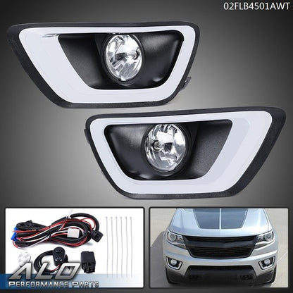 Solid Spare Fit For 2015-2020 Chevy Colorado Clear Lens Fog Light W/Chrome Trim Bezel+Switch