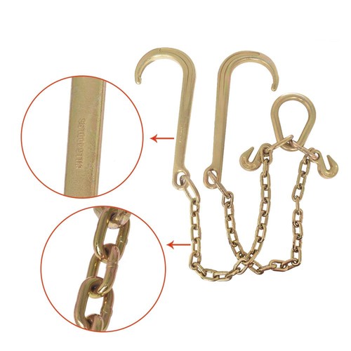 Solid Spare Flatbed Truck Rollback Wrecker Carrier 5/16" X 2' G70 Tow Chain J-Hooks V-Chain