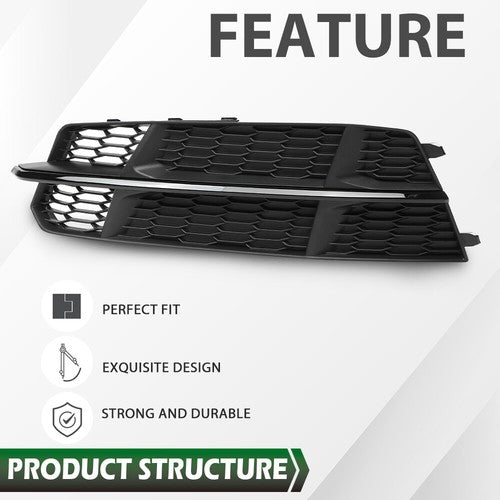 Solid Spare Fit For 2015-2018 Audi A6 C7 S-Line Front Bumper Honeycomb Fog Light Cover Pair