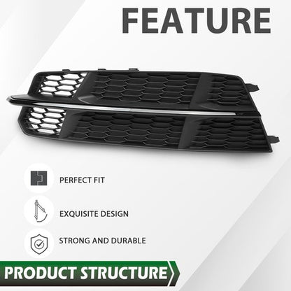 Solid Spare Fit For 2015-2018 Audi A6 C7 S-Line Front Bumper Honeycomb Fog Light Cover Pair