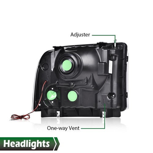 Solid Spare Fit For 2005-2007 Ford F250 F350 F450 F550 Super Duty LED DRL Headlights Black