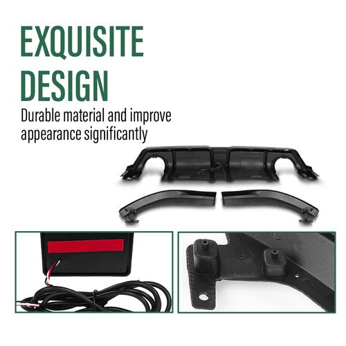 Solid Spare Fit For 16-21 Honda Civic Carbon Look Rear Lip Diffuser Body Kit w/ LED Light