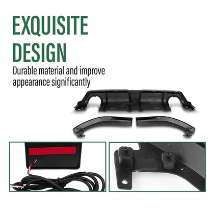 Solid Spare Fit For 16-21 Honda Civic Carbon Look Rear Lip Diffuser Body Kit w/ LED Light