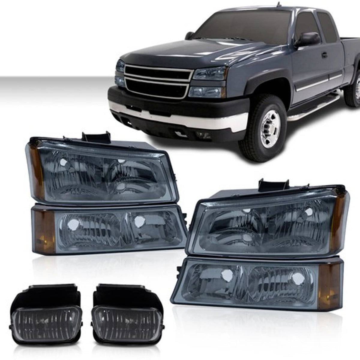 Solid Spare Fit For 03-06 Silverado Headlights + Bumper Signal Lamp + Driving Fog Lights