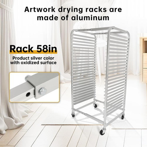 Solid Spare Drying Rack Screen Printing with Brake Wheels Adjustable Aluminum