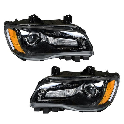 Solid Spare Pair Headlights Headlamps Halogen Black Clear Lens For Chrysler 300 2011-2014