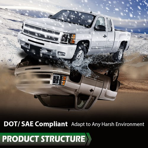 Solid Spare LED DRL Projector Headlights Black Fit For 07-13 Chevy Silverado 1500/2500/3500