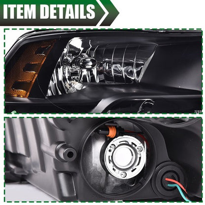Solid Spare Fit For 09-18 Ram 1500 2500 3500 Black Housing Amber Corner Headlights
