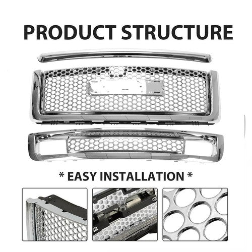 Solid Spare For 2007-13 GMC Sierra 1500 Denali Pickup Upper Lower Grille Hood Molding Chrome