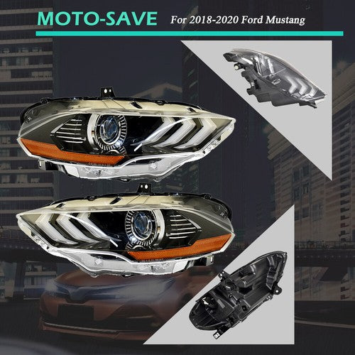 Solid Spare LED DRL Headlights For Ford Mustang 2018 2019 2020 Projector Headlamps LH+RH New