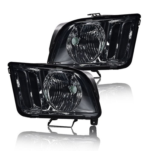 Solid Spare Fit For 2005 2006 2007 2008 2009 Ford Mustang Headlight HeadLamps Smoked/Black