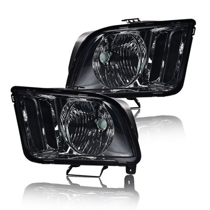 Solid Spare Fit For 2005 2006 2007 2008 2009 Ford Mustang Headlight HeadLamps Smoked/Black
