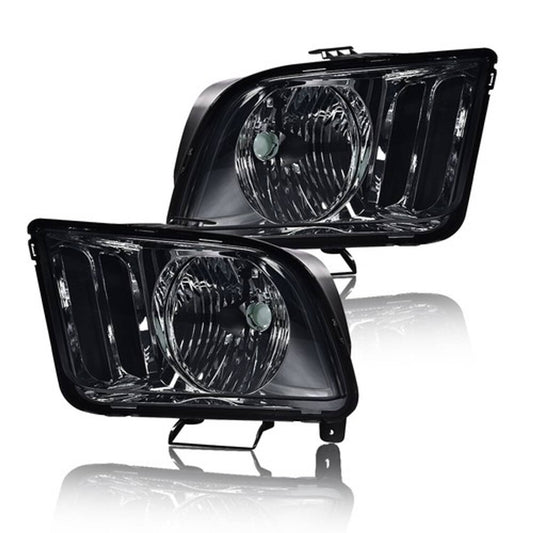 Solid Spare Fit For 2005 2006 2007 2008 2009 Ford Mustang Headlight HeadLamps Smoked/Black