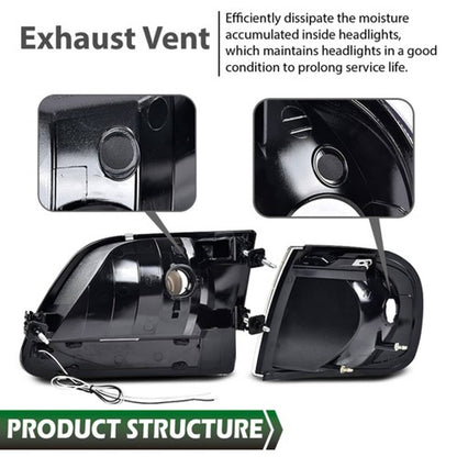 Solid Spare Fit For 97-03 Ford F150/99-02 Expedition LED Tube Headlights+Corner Lights Black