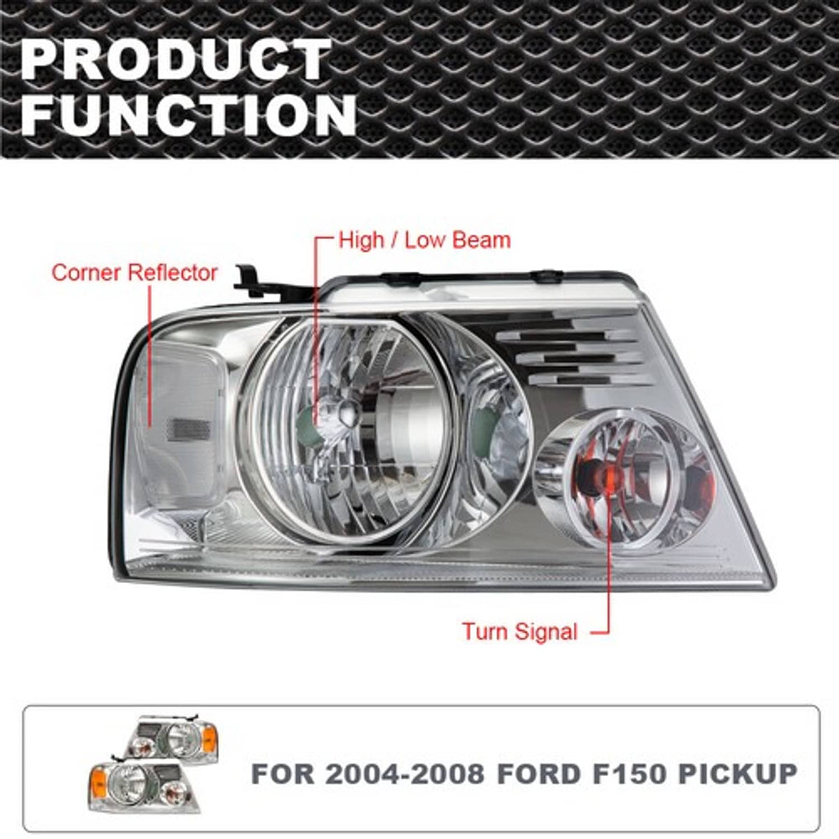 Solid Spare FIT FOR 2004-2008 FORD F150 LINCOLN MARK LT CLEAR CHROME HEADLIGHTS LAMPS LH+RH