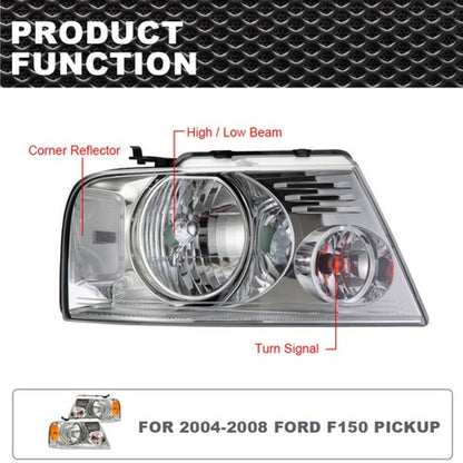 Solid Spare FIT FOR 2004-2008 FORD F150 LINCOLN MARK LT CLEAR CHROME HEADLIGHTS LAMPS LH+RH