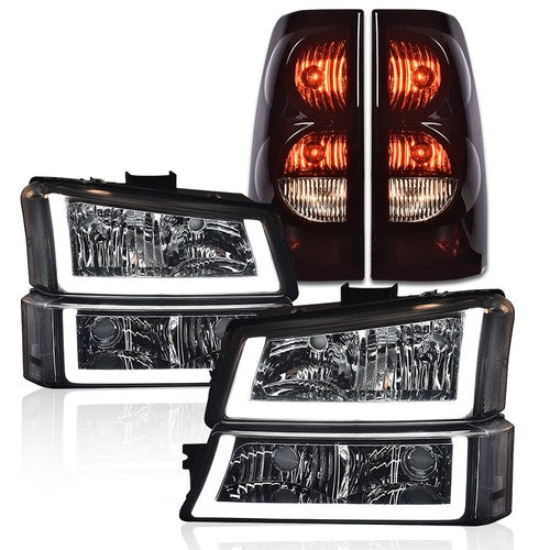 Solid Spare Fit For 03-06 Silverado 1500 2500 Chrome/Clear LED DRL Headlight+Tail Light