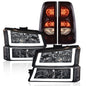 Solid Spare Fit For 03-06 Silverado 1500 2500 Chrome/Clear LED DRL Headlight+Tail Light