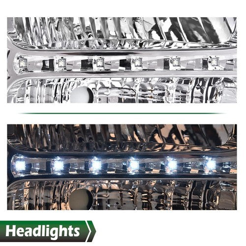 Solid Spare Fit For 05-07 Ford F250 F350 F450 F550 Super Duty LED DRL Headlights Chrome