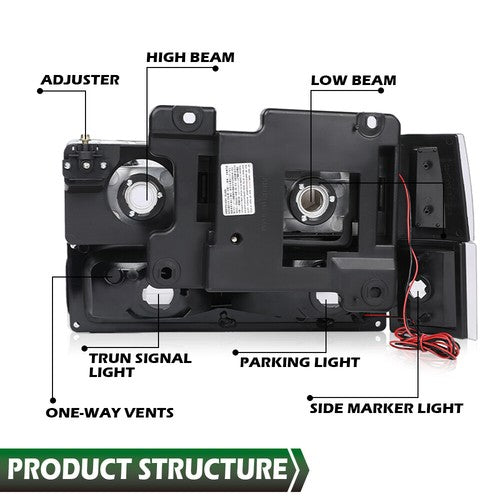 Solid Spare Fit For 94-00 C/K Suburban Clear Corner LED DRL Headlights Bumper Lamps Black