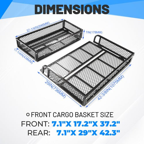 Solid Spare Front+Rear Cargo Basket Universal Luggage Carrier Mesh Rack Black Steel For ATV