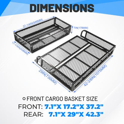 Solid Spare Front+Rear Cargo Basket Universal Luggage Carrier Mesh Rack Black Steel For ATV