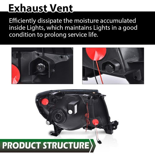 Solid Spare Fit For 2005-2011 Toyota Tacoma Smoke Lens Black Housing Headlights w/LED DRL