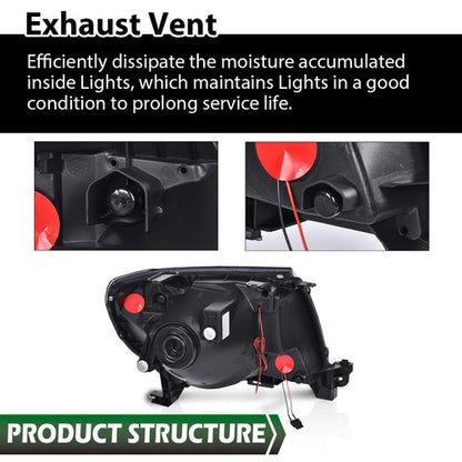 Solid Spare Fit For 2005-2011 Toyota Tacoma Smoke Lens Black Housing Headlights w/LED DRL