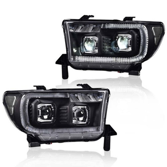 Solid Spare Fit For 2007-2013 Tundra 08-17 Sequoia Black/Clear LED Tube Projector Headlights