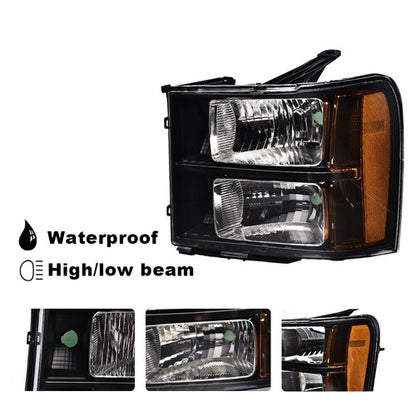 Solid Spare Fit For 07-13 GMC Sierra 1500 2500HD 3500HD Clear Lens Black Headlights