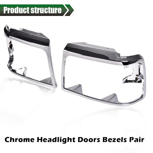 Solid Spare Chrome Headlights Trim Bezel Pair Set Fit For 1992-1996 Ford Bronco F150 Pickup
