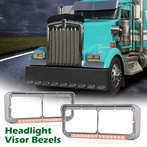 Solid Spare Headlight Bezel w/ LED Light Strip Fit For Peterbilt Freightliner Kenworth Truck