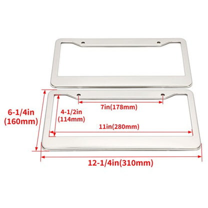 Solid Spare 2PCS Chrome Stainless Steel Metal License Plate Frame Tag Cover With Screw Caps