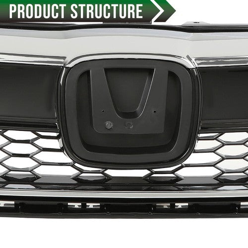 Solid Spare Fit For 2018-2020 Honda Fit Front Bumper Upper Honeycomb Grille w/ Chrome Trim