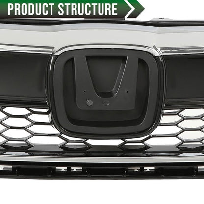 Solid Spare Fit For 2018-2020 Honda Fit Front Bumper Upper Honeycomb Grille w/ Chrome Trim