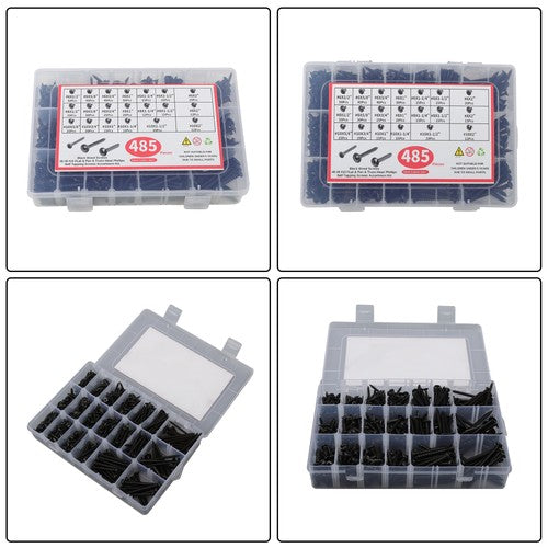 Solid Spare 485× Black Wood screws kits #6 #8 #10 (Flat, Truss, Phillips Round Head)