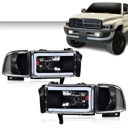 Solid Spare Fit For 94-02 Ram 1500 2500 3500 Black/Clear Corner LED DRL Headlight Headlamps