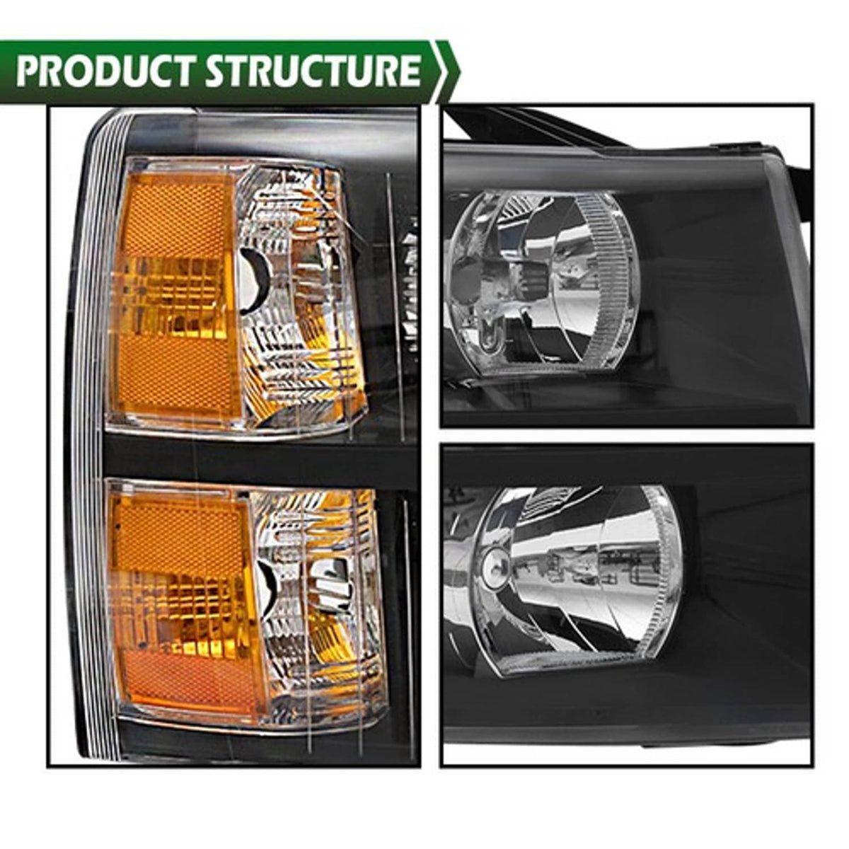 Solid Spare For 2007-2014 Chevy Silverado 1500 2500HD 3500HD Headlights Black Housing Pair