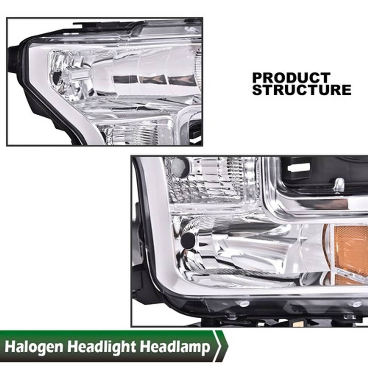 Solid Spare Fit For 15-17 Ford F-150 Amber Chrome Housing Headlight Right Passenger Side