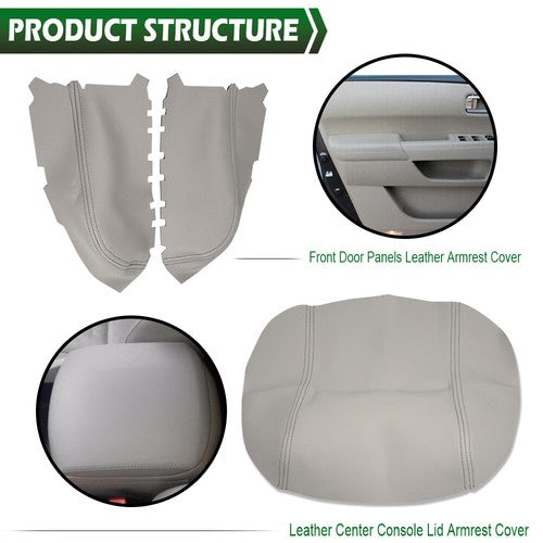 Solid Spare Fit For 09-2015 Honda Pilot Center Console+Front Door Armrest Cover Leather Gray
