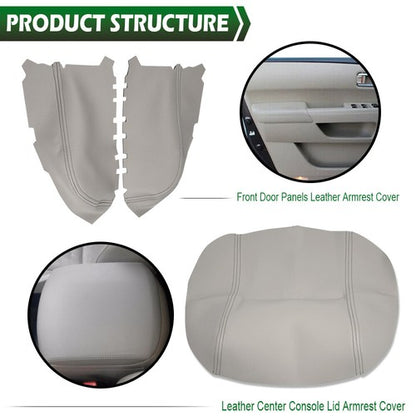 Solid Spare Fit For 09-2015 Honda Pilot Center Console+Front Door Armrest Cover Leather Gray