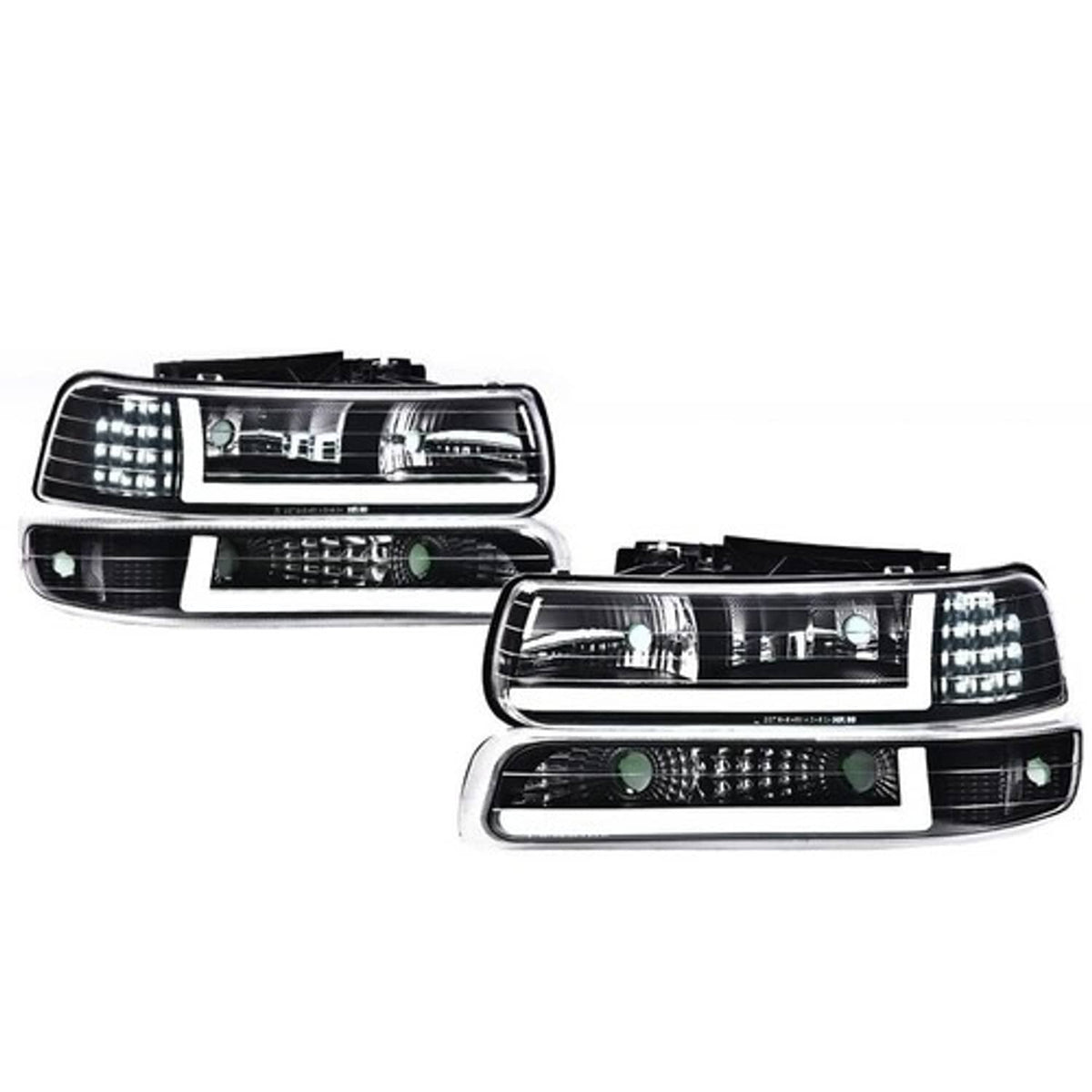 Solid Spare Fit For 99-02 Chevy Silverado 00-06 Tahoe LED DRL Headlights Bumper Lamps Black