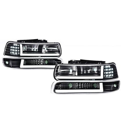 Solid Spare Fit For 99-02 Chevy Silverado 00-06 Tahoe LED DRL Headlights Bumper Lamps Black