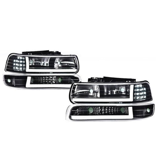 Solid Spare Fit For 99-02 Chevy Silverado 00-06 Tahoe LED DRL Headlights Bumper Lamps Black