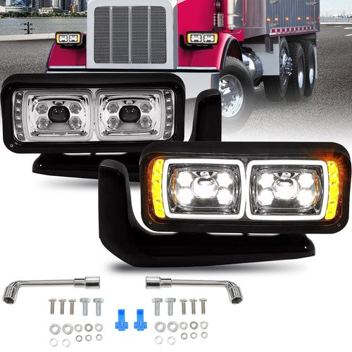 Solid Spare Full LED Dual Projector Headlights Assembly For Peterbilt 379 357 359 389 Truck