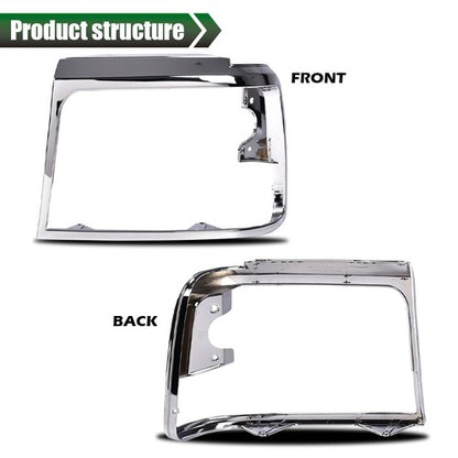 Solid Spare Chrome Headlights Trim Bezel Pair Set Fit For 1992-1996 Ford Bronco F150 Pickup